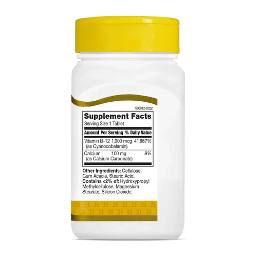 B-12 by 21st Century, supplement facts panel