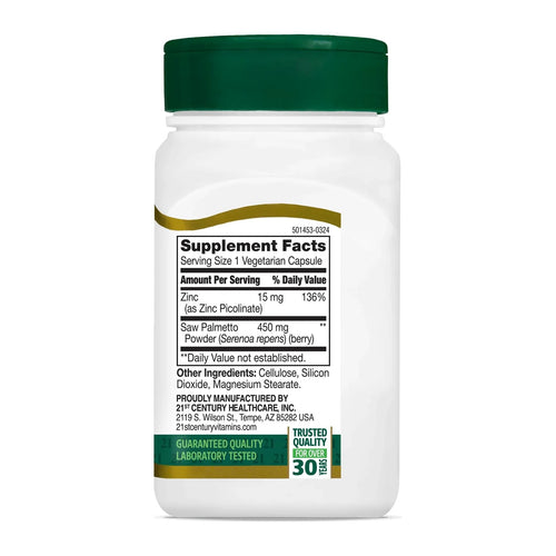 Saw Palmetto by 21st Century, supplement facts panel