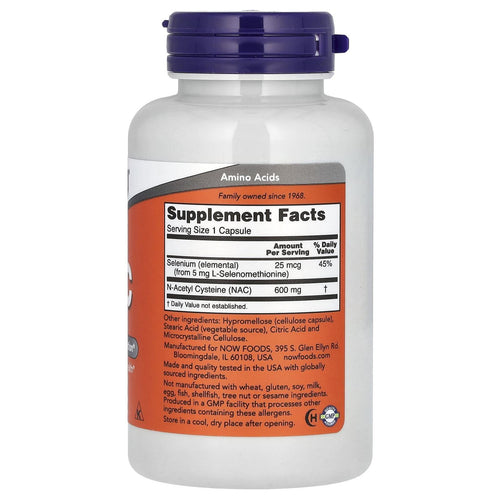 NOW NAC With Selenium 600mg, 100 Capsules General NOW