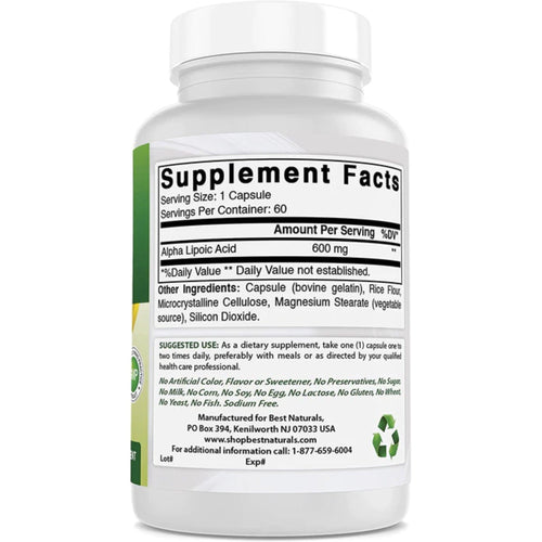 Best Naturals Alpha Lipoic Acid 600mg Alpha Lipoic Acid SUPPS247