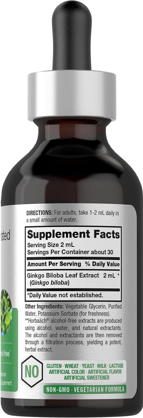 Ginkgo Biloba Extract Liquid 2 fl oz | Alcohol-Free Herb Supplement | Vegetarian, Non-GMO, Gluten Free | by Horbaach General Not specified