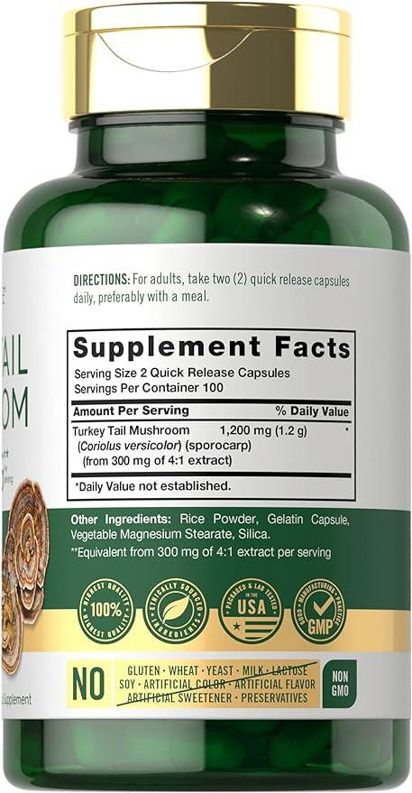 Turkey Tail Mushroom 1200mg 200 Capsules by Carlyle General Not specified
