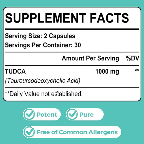 TUDCA Bile Salts Supplement 1000mg - 60 Veggie Capsules General ama