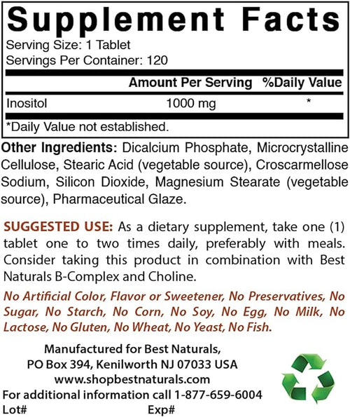 Best Naturals Inositol 1000mg GENERAL HEALTH Amazon