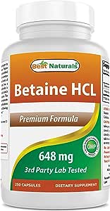 Best Naturals Betaine HCL 648mg 250 Capsules