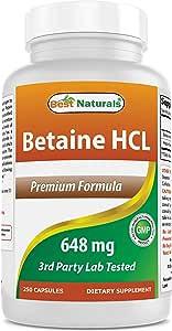 Best Naturals Betaine HCL 648mg 250 Capsules General Not specified