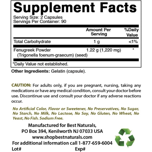 Best Naturals Fenugreek 610 mg GENERAL HEALTH Best Naturals