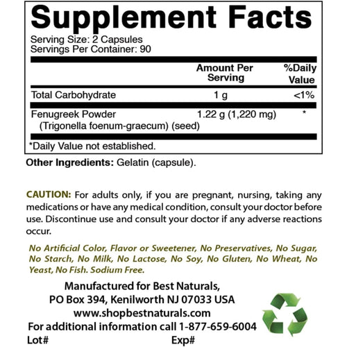 Best Naturals Fenugreek 610 mg GENERAL HEALTH Best Naturals