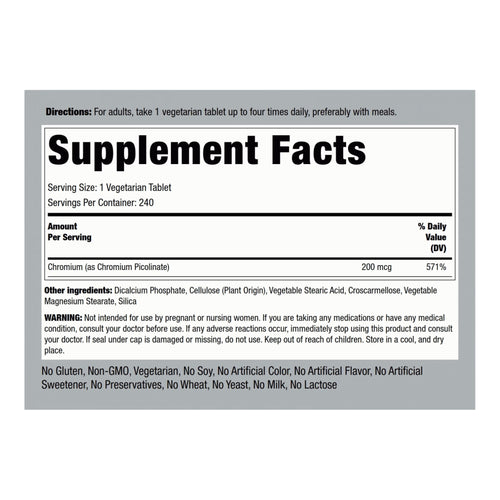 Piping Rock Chromium Picolinate 200 mcg GENERAL HEALTH Piping Rock