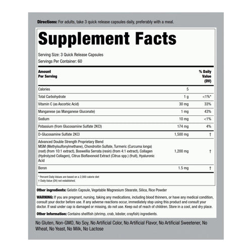 Piping Rock Advanced Glucosamine Chondroitin with Turmeric & MSM joint support Piping Rock