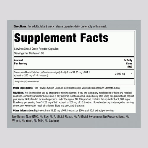 Sambucus Black Elderberry 2000 mg by Piping Rock GENERAL HEALTH Piping Rock