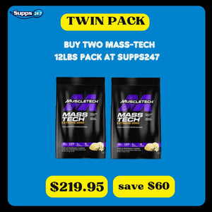 Mass Tech Extreme 2000 by MuscleTech Twin Pack mass gainer supps247Springvale 12 LB Vanilla Milkshake 