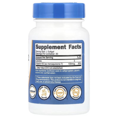 Vitamin K2 MK7 100 mcg by Nutricost Muscles, Bones & Joints Nutricost