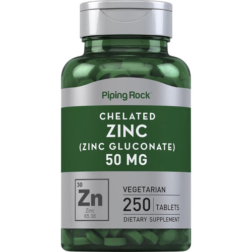 Chelated Zinc Gluconate 50mg by PipingRock Vitamins, Minerals & Supplements Piping Rock 250 Tablets
