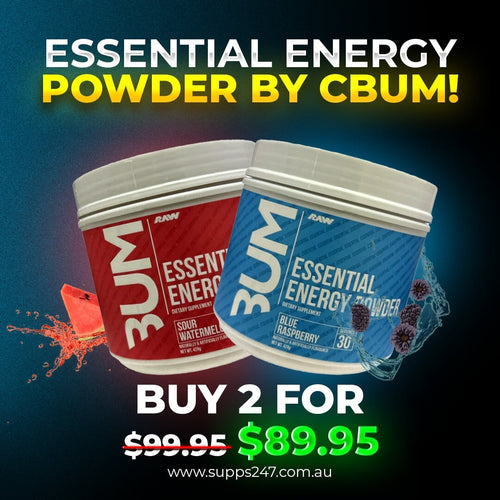 Essential Energy Powder by CBUM Buy 2 For $89.95 Pre-Workout unknown 30 Serve | Twin Pack Blue Raspberry + Sour Watermelon