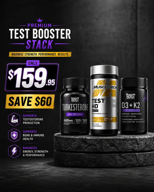 Premium Test Booster Stack | MuscleTech Test HD Elite + Beast Labs D3 K2 + Turkesterone - $159.95 | SUPPS247.