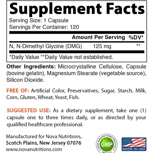 Nova Nutritions DMG 125 mg 120 Counts immune booster SUPPS247