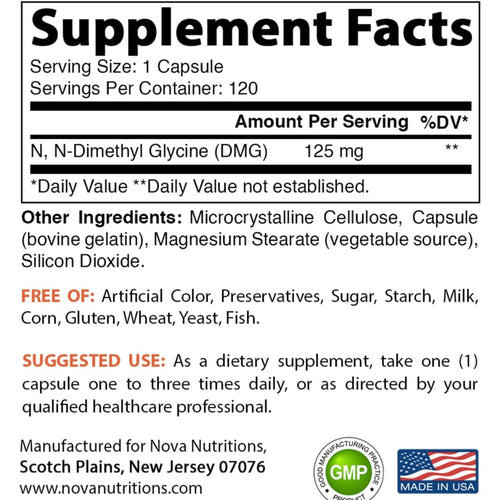 Nova Nutritions DMG 125 mg 120 Counts immune booster SUPPS247
