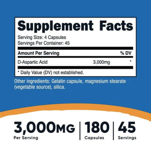 Nutricost D-Aspartic Acid 3000mg hormone balance SUPPS247 