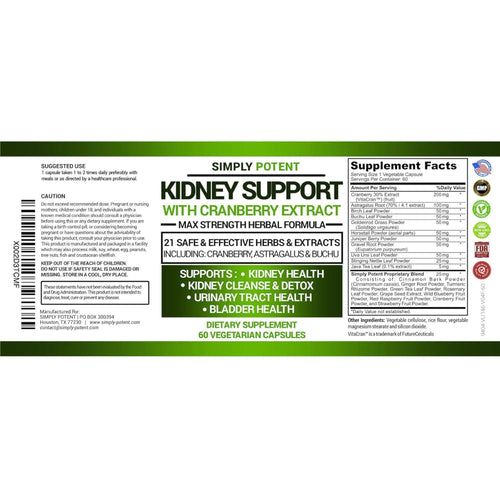 Simply Potent Kidney Support With Cranberry Extract - 60 kidney support SUPPS247