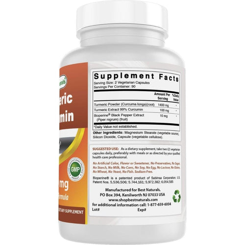 Turmeric Curcumin 1500mg with BioPerine by Best Naturals Blended Vitamin & Mineral Supplements BEST NATURALS