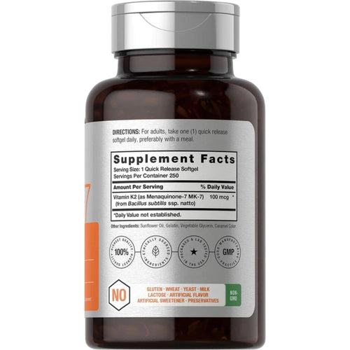 Vitamin K2 MK7 100mcg | 250 Softgels | by Horbaach Back to results SUPPS247