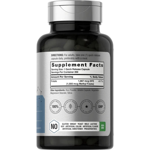 Methyl Folate 1000 mcg | 200 Capsules by Horbaach BRAIN BOOSTER SUPPS247