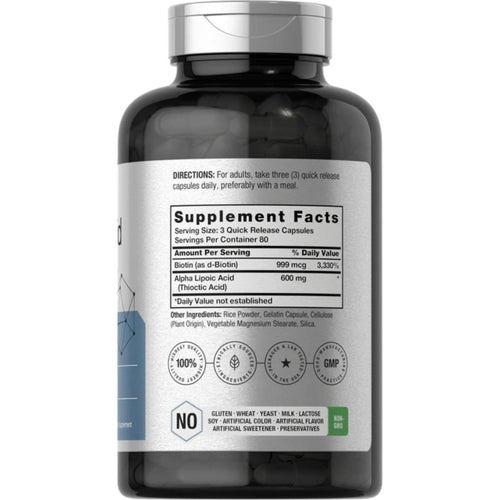 Alpha Lipoic Acid 600mg | 240 Capsules by Horbaach Biotin SUPPS247