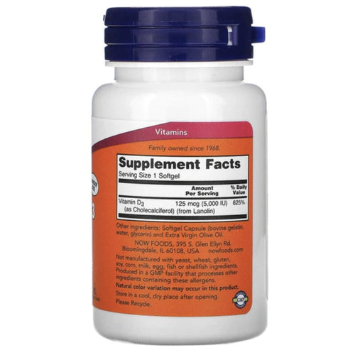 Now Vitamin D-3 125 mcg (5,000 IU) Vitamin D SUPPS247