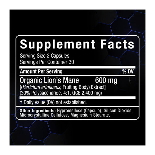 ALLMAX Lion’S Mane - 60 Veggie Capsules, supplement facts panel