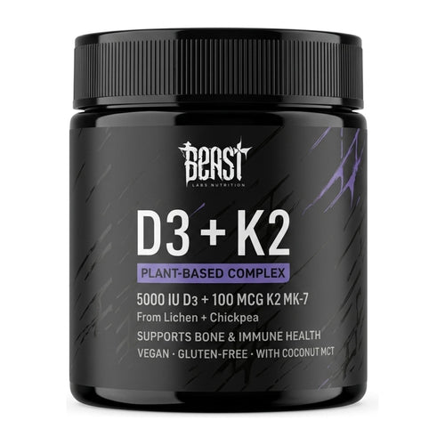 Beast Labs Nutrition D3 5000iu + 100 mcg K2 MK-7, front of bottle
