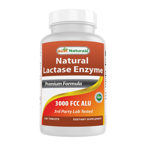 Best Naturals Fast Acting Lactase Enzyme Tablet, 3000 FCC 180 tablet bottle front