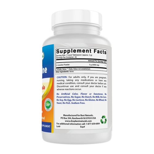 Best Naturals L-Leucine Pure Powder 8 OZ, supplement facts panel
