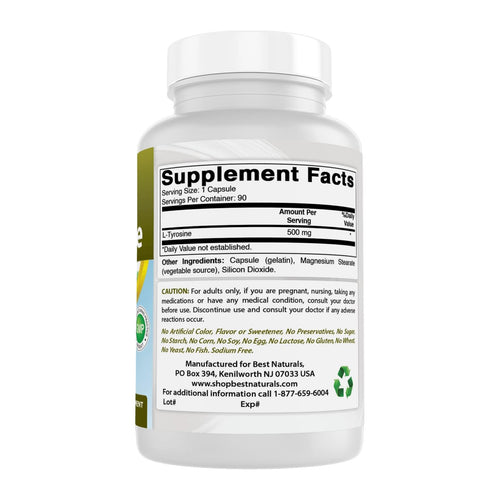 Best Naturals L-Tyrosine, supplement facts panel