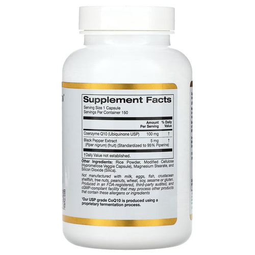 CoQ10 100mg with BioPerine by California Gold Nutrition – 150 Veggie Capsules.