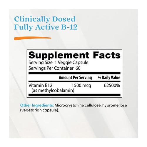 Doctor's Best Fully Active B12 1500 mcg 60 Veggie Caps, supplement facts panel