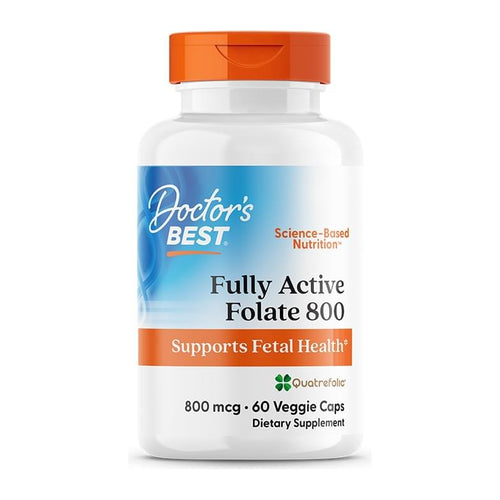 Doctor's Best Fully Active Folate with QuatreFolic 800 mcg, 60 Veggie Caps, front of bottle