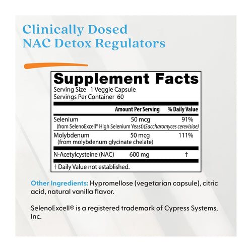Doctor's Best NAC Detox Regulators with Seleno Excell, supplement facts panel