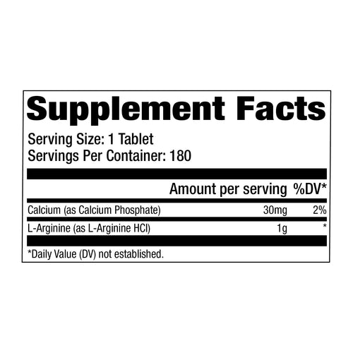 GAT Sport Essentials L-Arginine – 180 Tablets, supplement facts panel
