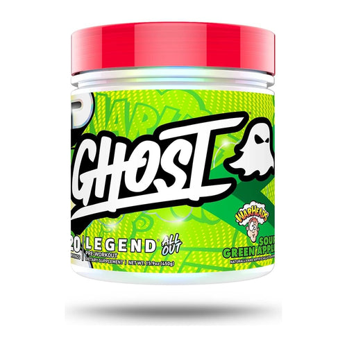 GHOST Legend All Out Pre-Workout 20 Serves, Warheads Sour Green Apple tub front