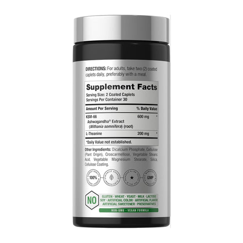 KSM-66 Ashwagandha 600mg with L-Theanine | by Horbaach, supplement facts panel
