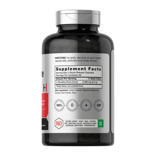 Horbaach L-Citrulline 2400 mg – 180 Capsules, supplement facts panel