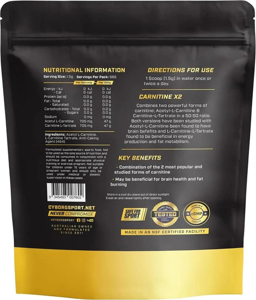 Cyborg Sport Carnitine X2 – Acetyl-L-Carnitine + L-Carnitine L-Tartrate 1kg