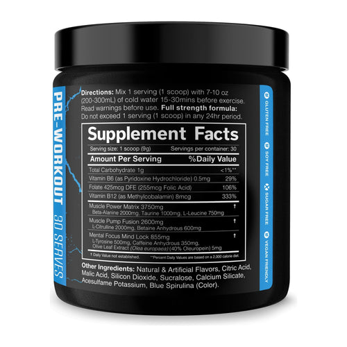 JNX Sports The Shadow Pre-Workout Powder, supplement facts panel