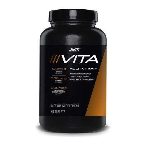 JYM Sports Multivitamin Supplement Tablets, front of bottle