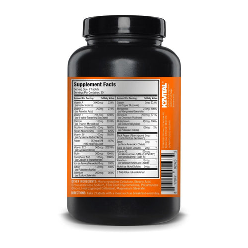 JYM Sports Multivitamin Supplement Tablets, supplement facts panel