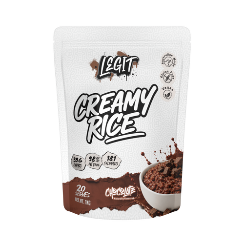 Legit Creamy Rice 1 kg bag, Chocolate, front