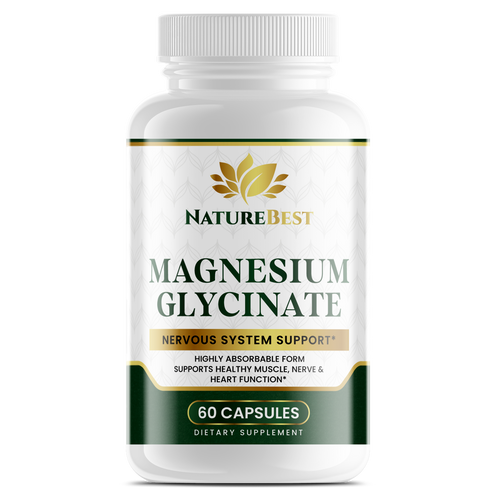 NatureBest Magnesium Glycinate supplement bottle for nervous system support on white background