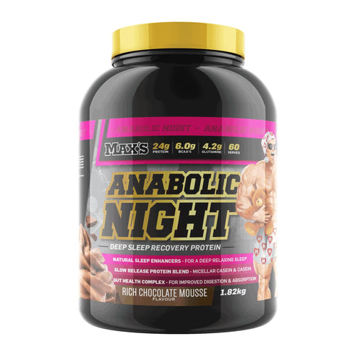 Max’s Anabolic Night Slow Release Casein Protein, Rich Chocolate Mousse 1.82kg tub front