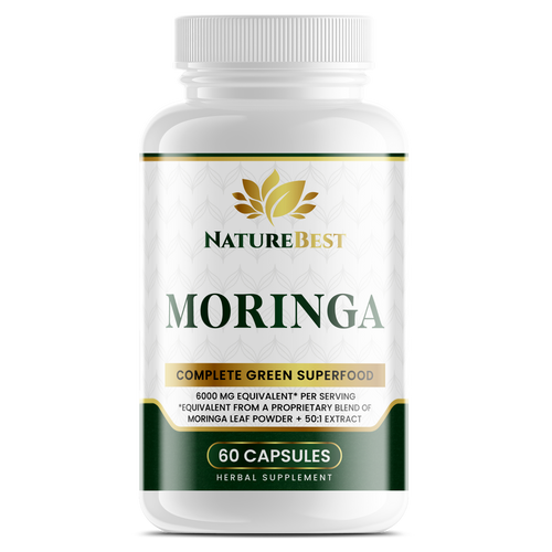 NatureBest Moringa complete green superfood supplement bottle on white background